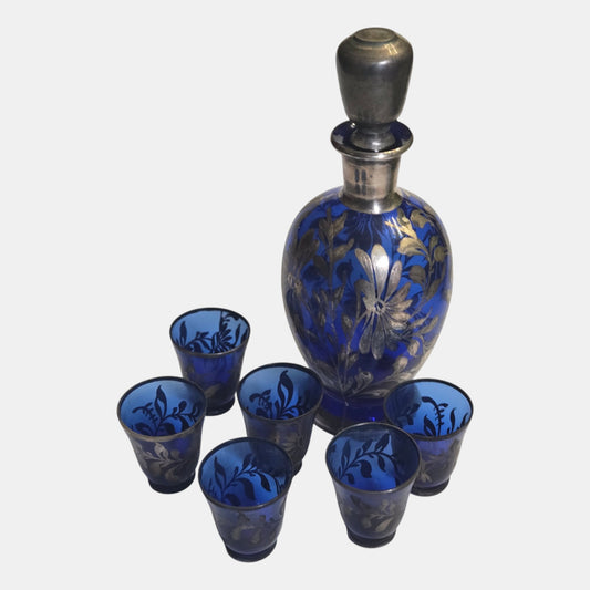 Murano Vintage Silver and Blue Decanter Set - Blue/Silver