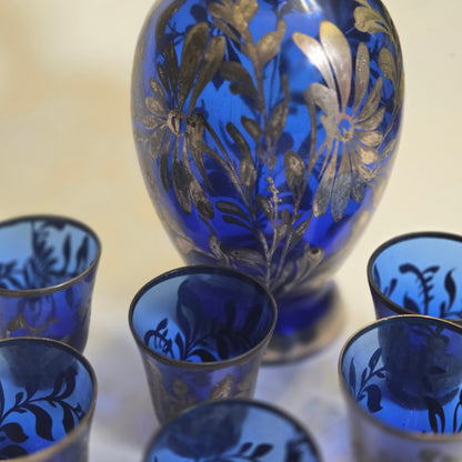 Murano Vintage Silver and Blue Decanter Set - Blue/Silver