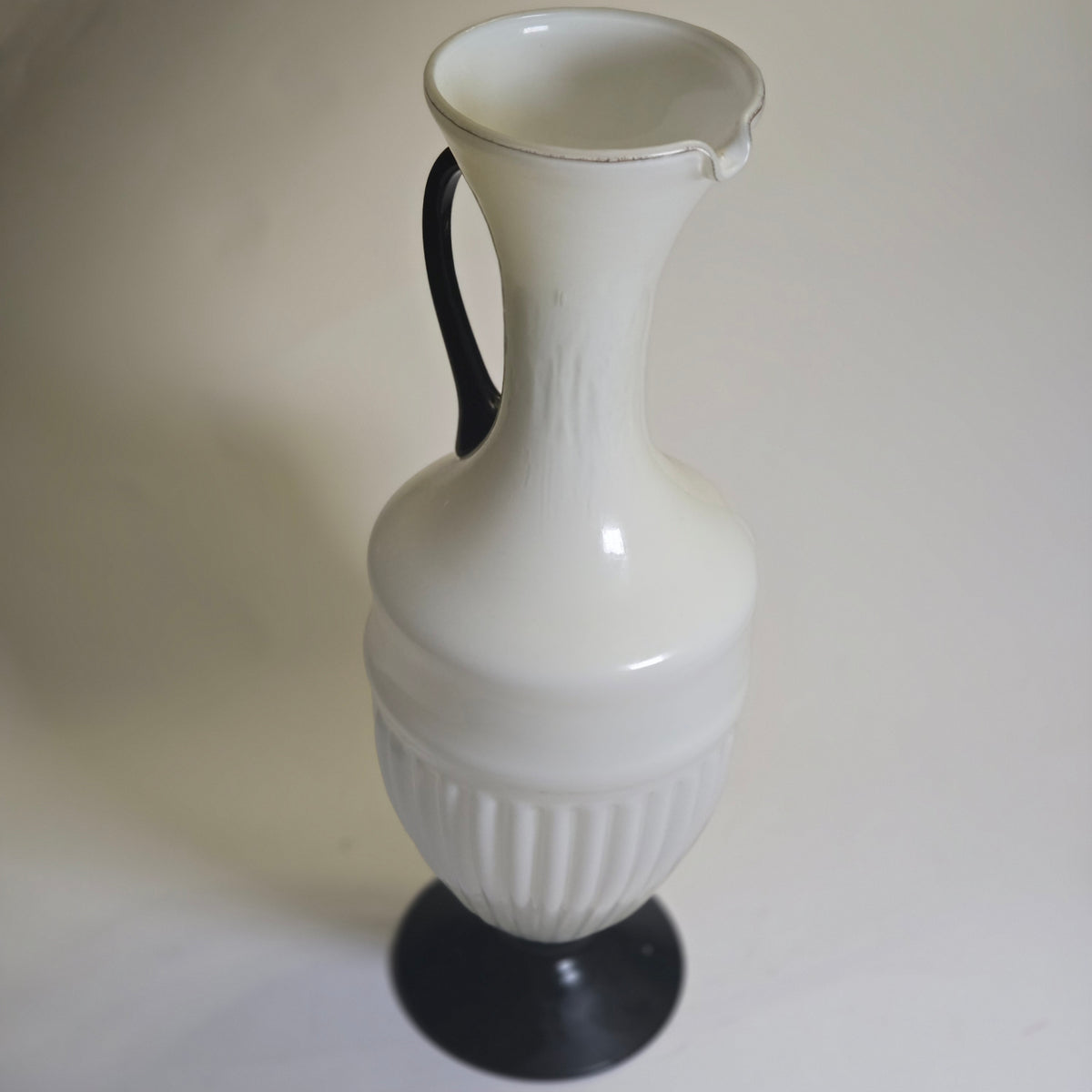 Empoli Vintage Italian Glass Vase/Jug - White/Black