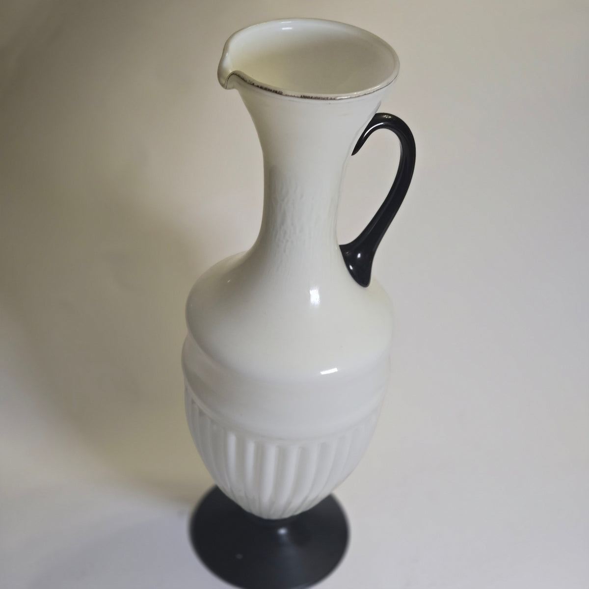 Empoli Vintage Italian Glass Vase/Jug - White/Black