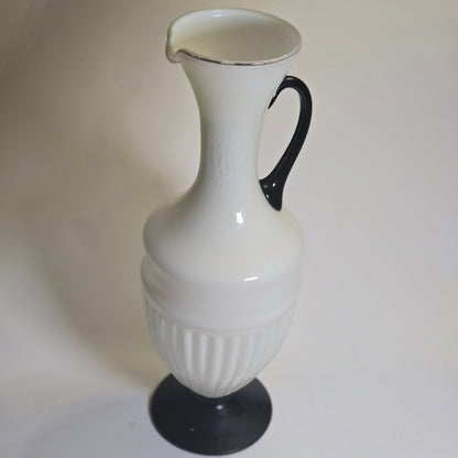 Empoli Vintage Italian Glass Vase/Jug - White/Black