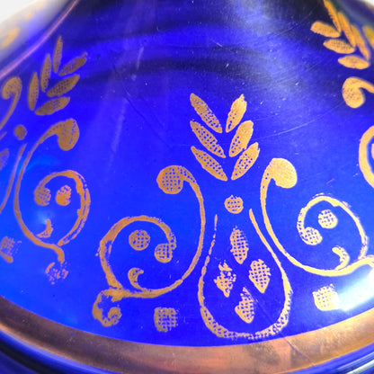 Vintage Cobalt Blue Glass Pedestal Candy Dish - Blue/Gold