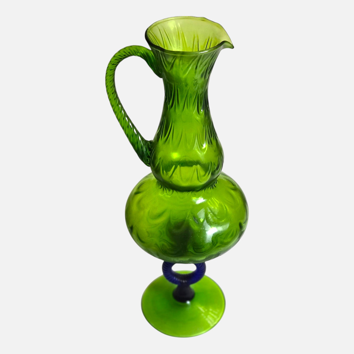 Loetz Witwe Large Green and Blue Glass Pitcher/Ewer - Green/Blue
