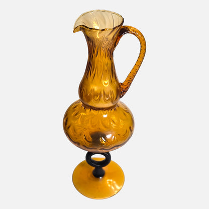 Loetz Witwe Large Amber and Black Glass Pitcher/Ewer - Amber
