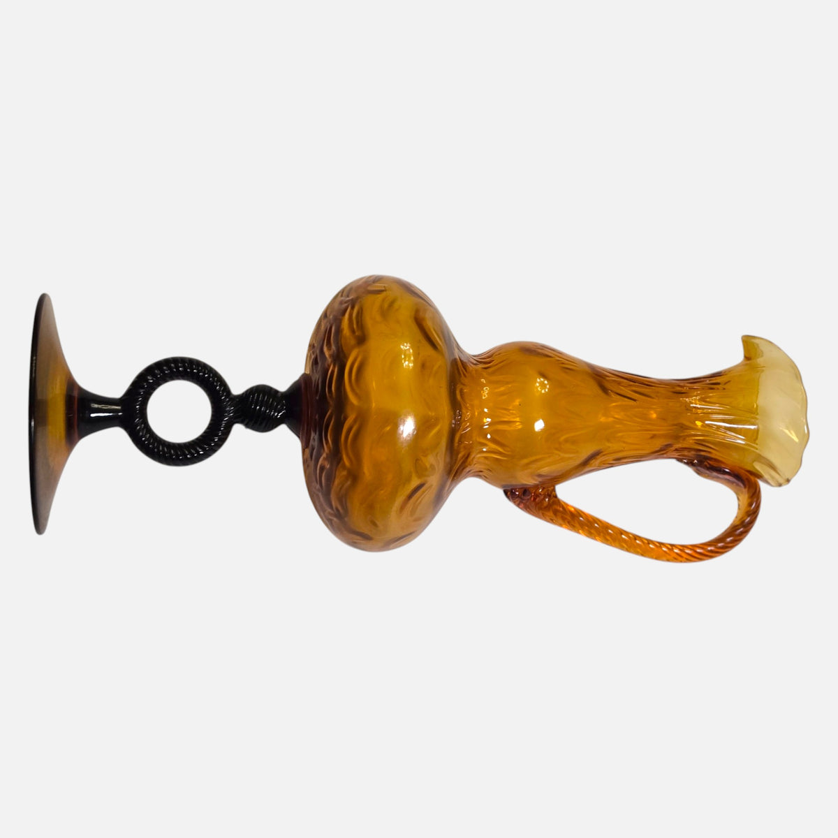 Loetz Witwe Large Amber and Black Glass Pitcher/Ewer - Amber