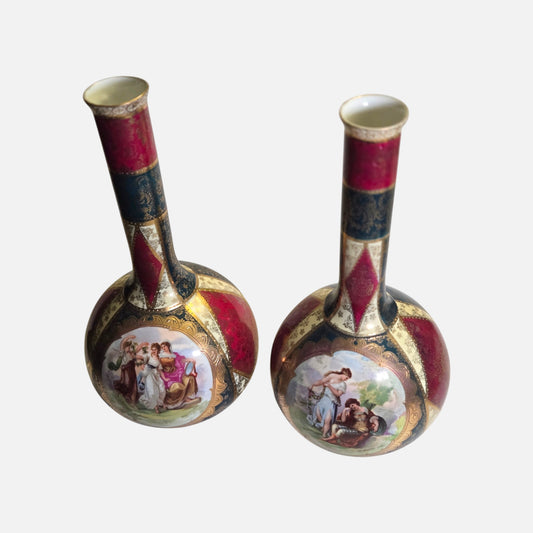 Royal Vienna Porcelain Austria Pair Vases - Multi