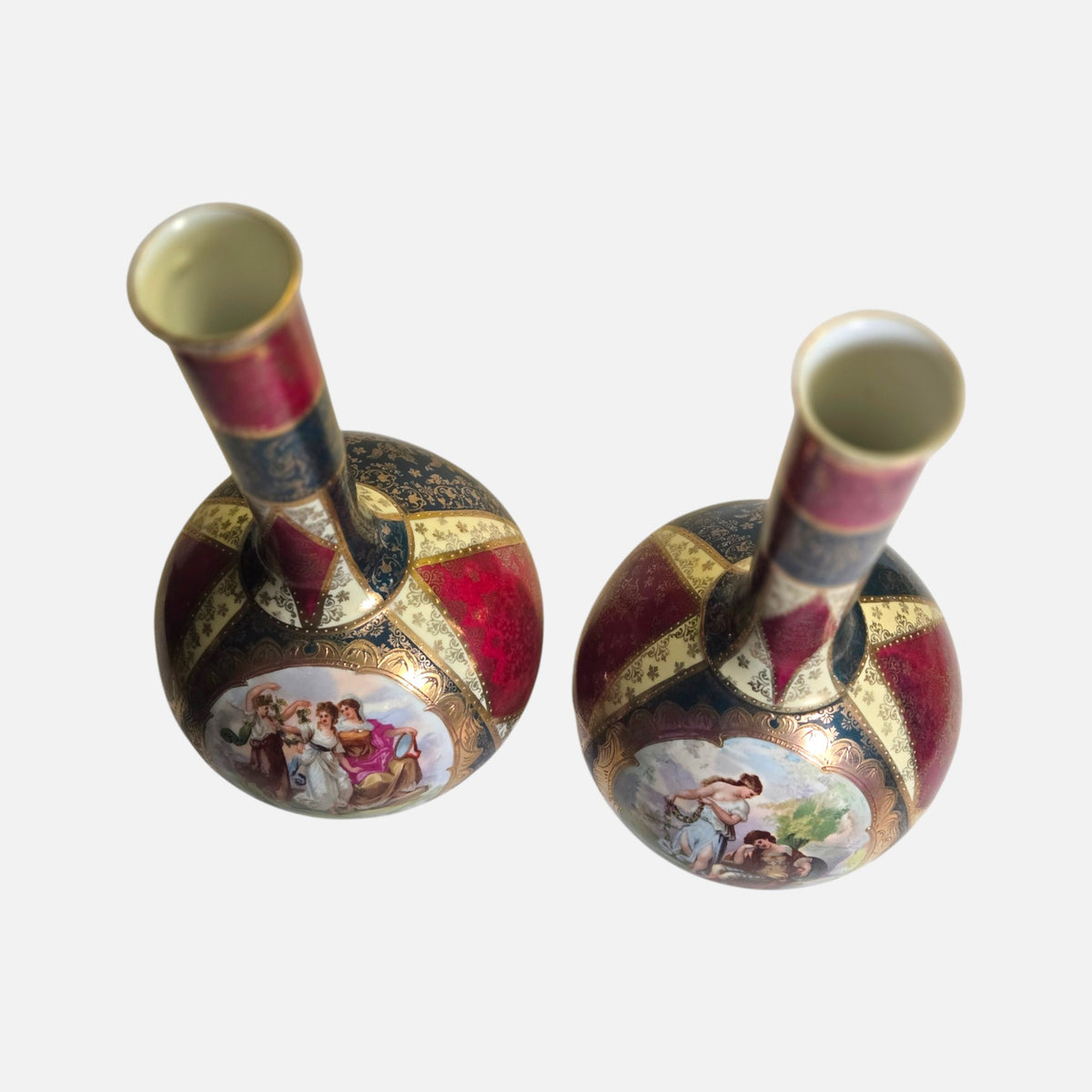 Royal Vienna Porcelain Austria Pair Vases - Multi