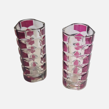Pair Of Art Glass Czech Ruby Red And Clear Crystal - Ruby Red