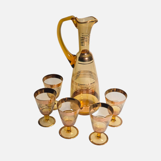 Bohemian Czech Amber And Gold Decanter Set - Amber/Gold