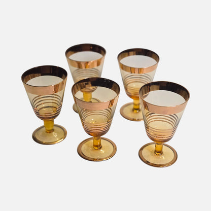 Bohemian Czech Amber And Gold Decanter Set - Amber/Gold
