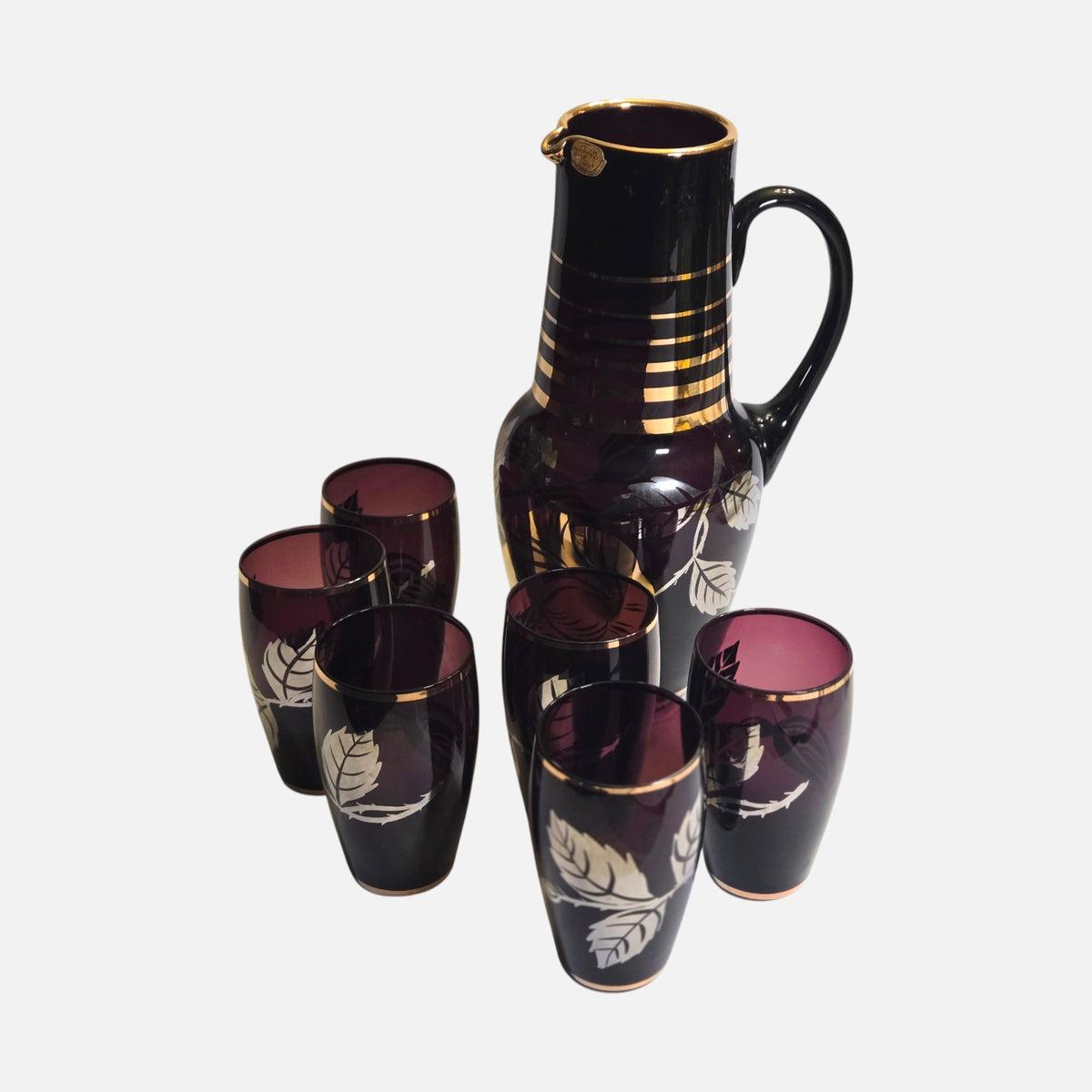 Bohemia Czech Amethyst Purple And Gold Decanter Set - Amethyst