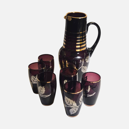 Bohemia Czech Amethyst Purple And Gold Decanter Set - Amethyst