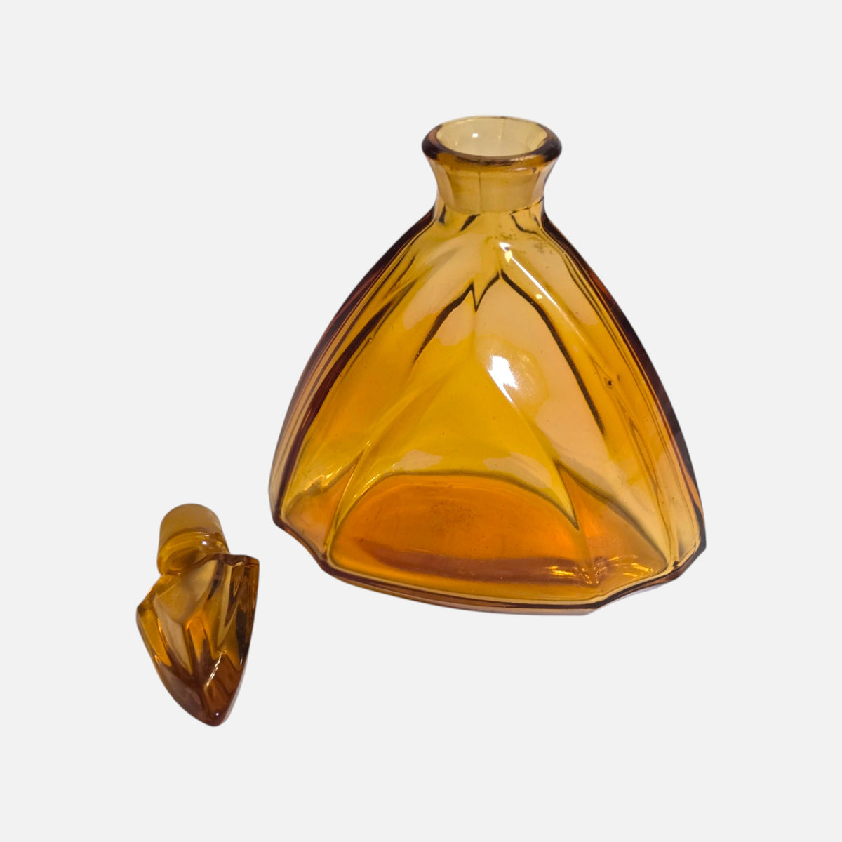 Bohemian Vintage Czech Art Deco Amber  Perfume Bottle - Amber