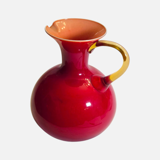 Opalina Fiorentina Red and Amber Handle Glass Jug/Carafe - Red/Amber