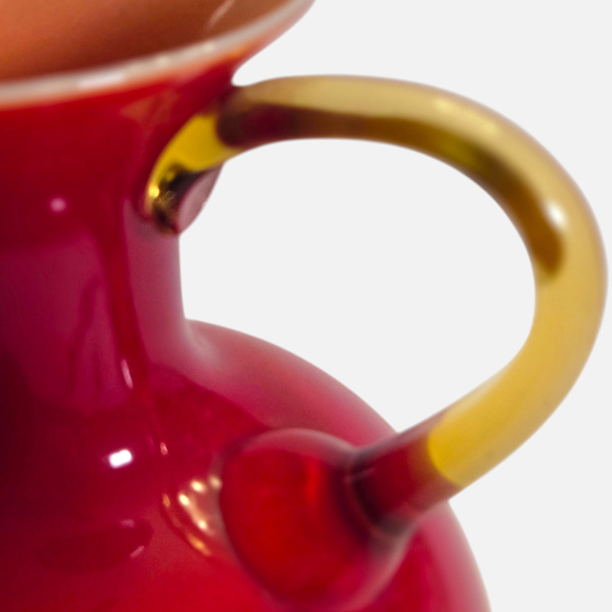 Opalina Fiorentina Red and Amber Handle Glass Jug/Carafe - Red/Amber