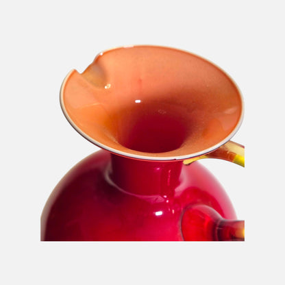 Opalina Fiorentina Red and Amber Handle Glass Jug/Carafe - Red/Amber