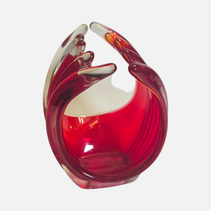 Murano Vintage Red/Clear Glass Basket - Red/Clear