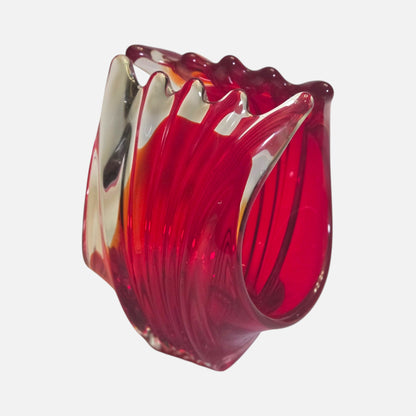 Murano Vintage Red/Clear Glass Basket - Red/Clear