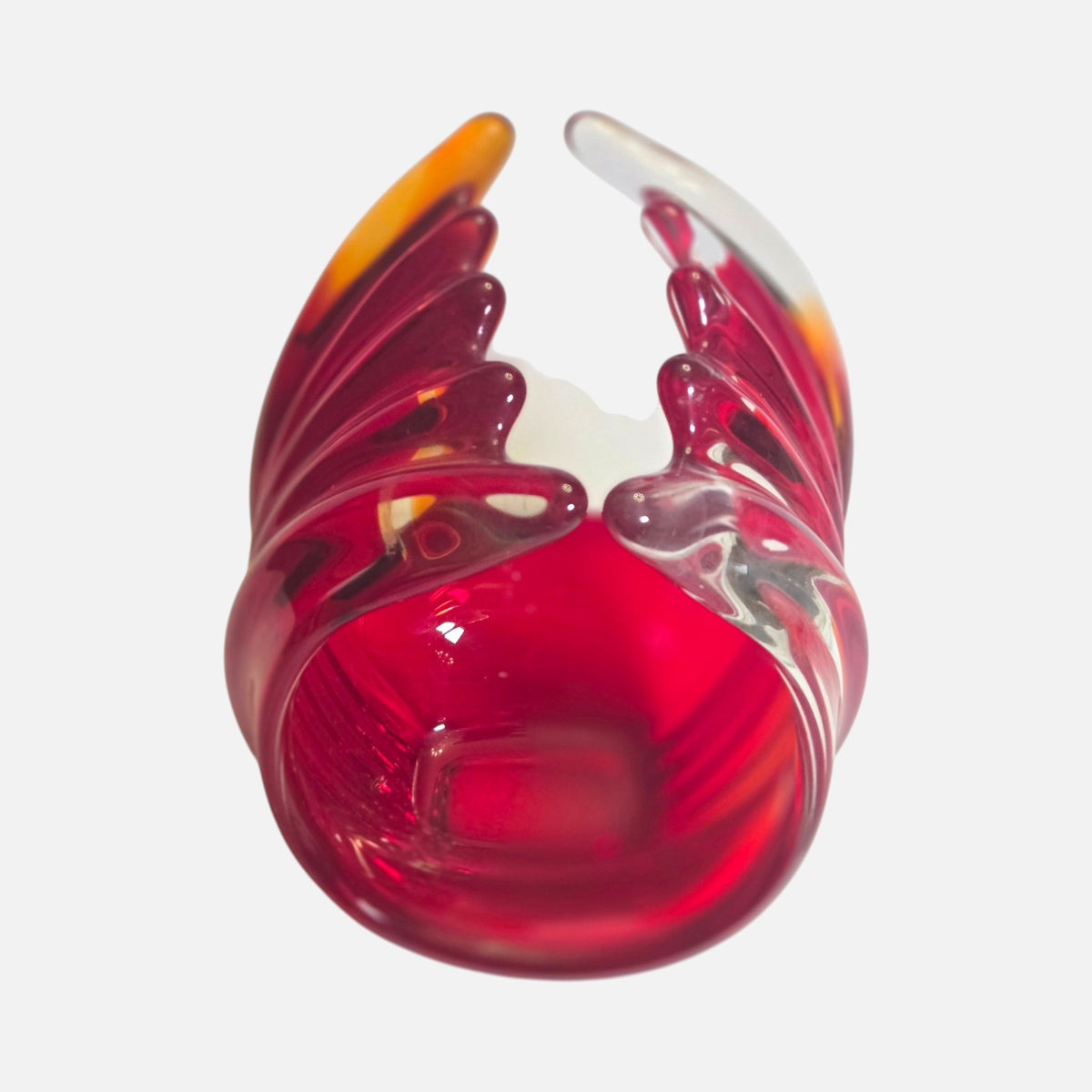 Murano Vintage Red/Clear Glass Basket - Red/Clear