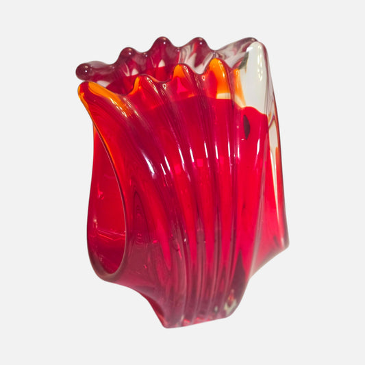 Murano Vintage Red/Clear Glass Basket - Red/Clear