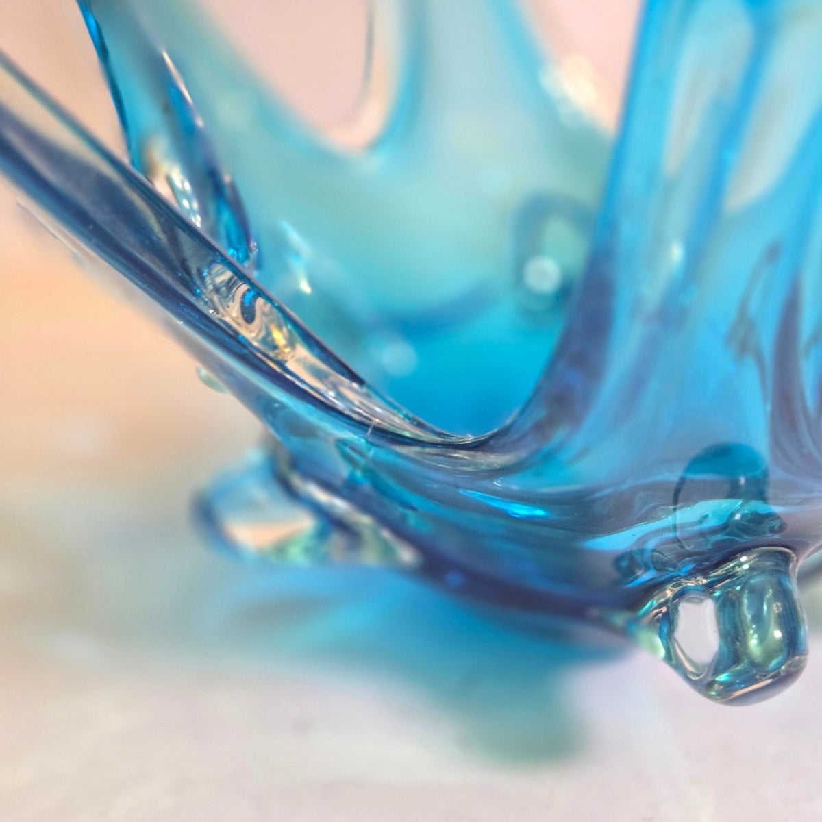 Murano Large Blue Glass Centerpiece Bowl - Aqua Blue