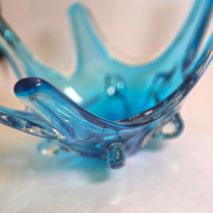 Murano Large Blue Glass Centerpiece Bowl - Aqua Blue