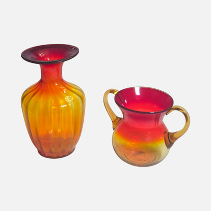 Amberina Two Glass Vases - Red/Amber