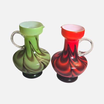 Opaline Florence Green And Red Glass Vases/Jugs - Green/Red