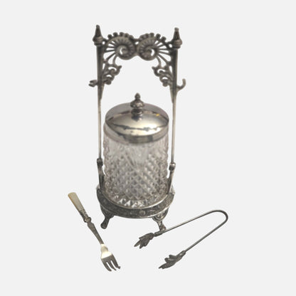 Victorian Pickle Condiment Silver And Glass Jar - Glass/Silver