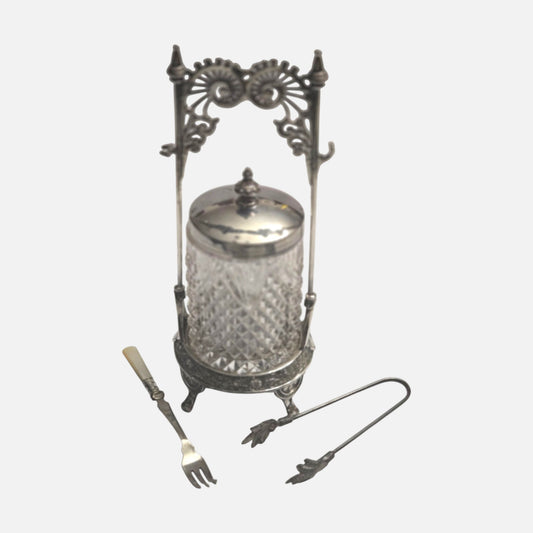 Victorian Pickle Condiment Silver And Glass Jar - Glass/Silver