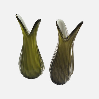 Murano Art Glass Olive Green Vases - Olive Green