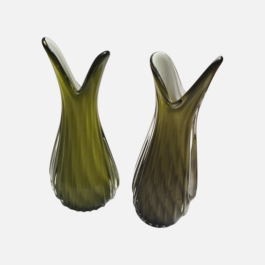 Murano Art Glass Olive Green Vases - Olive Green