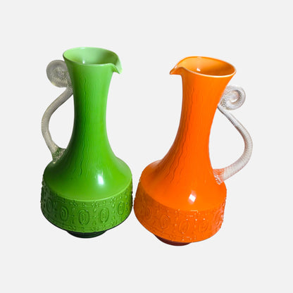 Empoli Pair Of Green And Orange Glass Jugs - Green/Orange