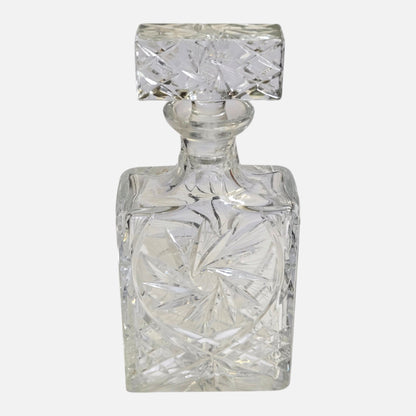 Bohemian Vintage Pinwheel Cut Crystal Decanter - Clear Glass