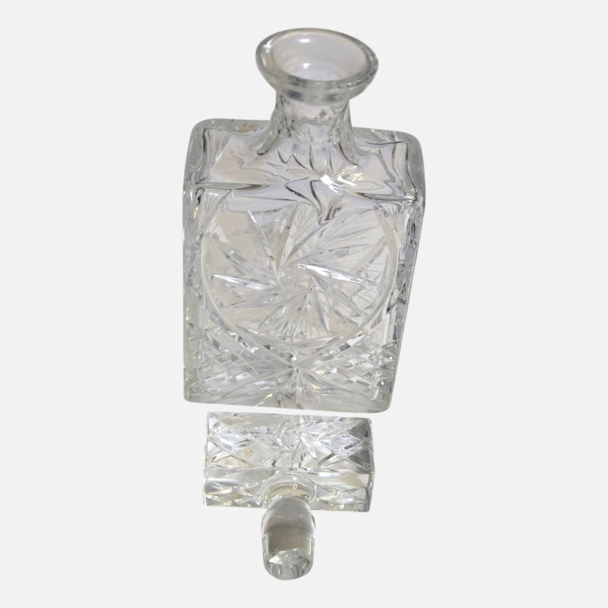 Bohemian Vintage Pinwheel Cut Crystal Decanter - Clear Glass