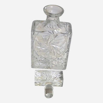 Bohemian Vintage Pinwheel Cut Crystal Decanter - Clear Glass