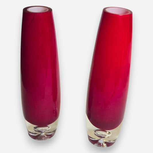 Ruby Red Pair Of Bud Vases - Red