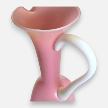 Opaline Fiorentina Vintage Pink And White Handle Glass Jug - Pink/White