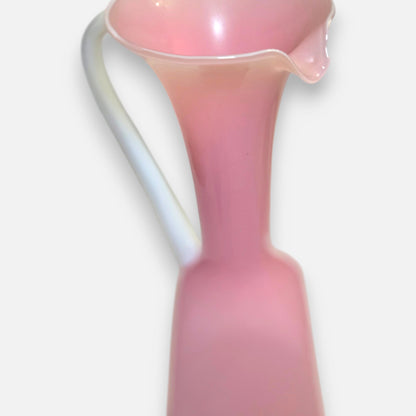 Opaline Fiorentina Vintage Pink And White Handle Glass Jug - Pink/White