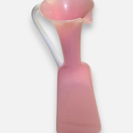 Opaline Fiorentina Vintage Pink And White Handle Glass Jug - Pink/White
