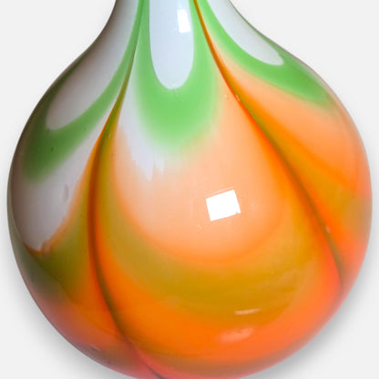 Opaline Vintage Orange/Green/White Glass Vase - Orange/Lime