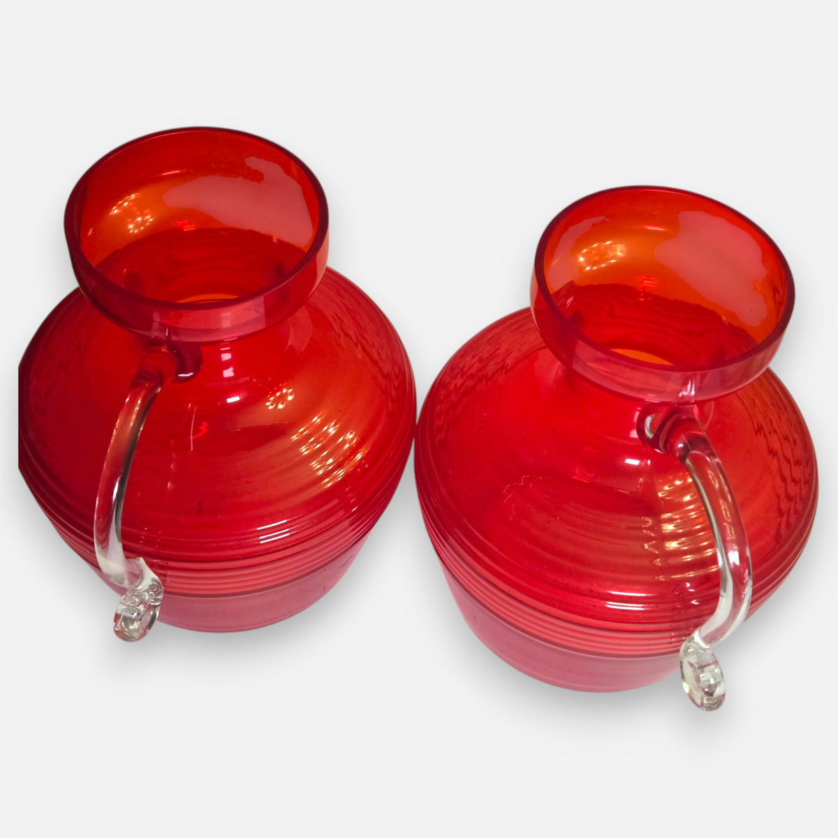 Riihimacn Lasi Pair Of Red Glass Jugs - Red