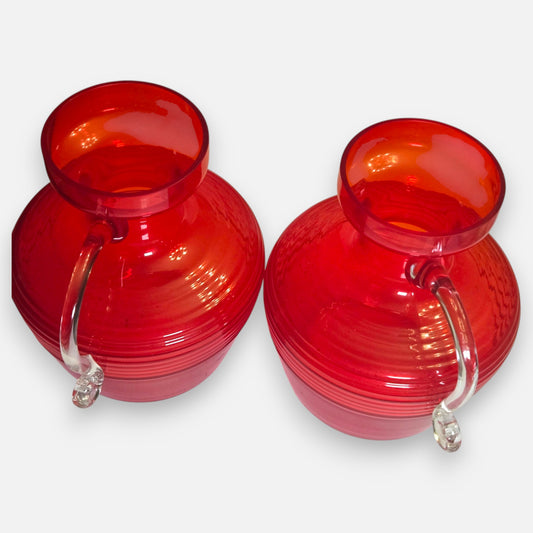 Riihimacn Lasi Pair Of Red Glass Jugs - Red