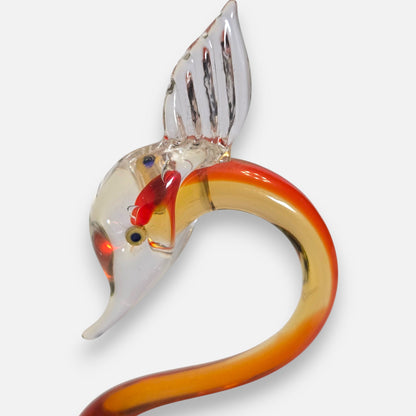 Murano Vintage Red And Amber Orange Glass Bird - Red/Orange