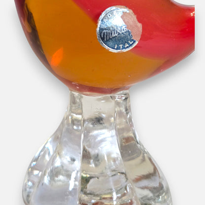 Murano Vintage Red And Amber Orange Glass Bird - Red/Orange