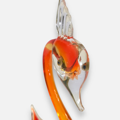 Murano Vintage Red And Amber Orange Glass Bird - Red/Orange