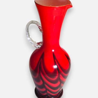 Empoli Vintage Opaline Red And Black Glass Jug - Red/Black