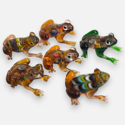 Murano Set Of Six Glass Frogs Multi Colour - Multi