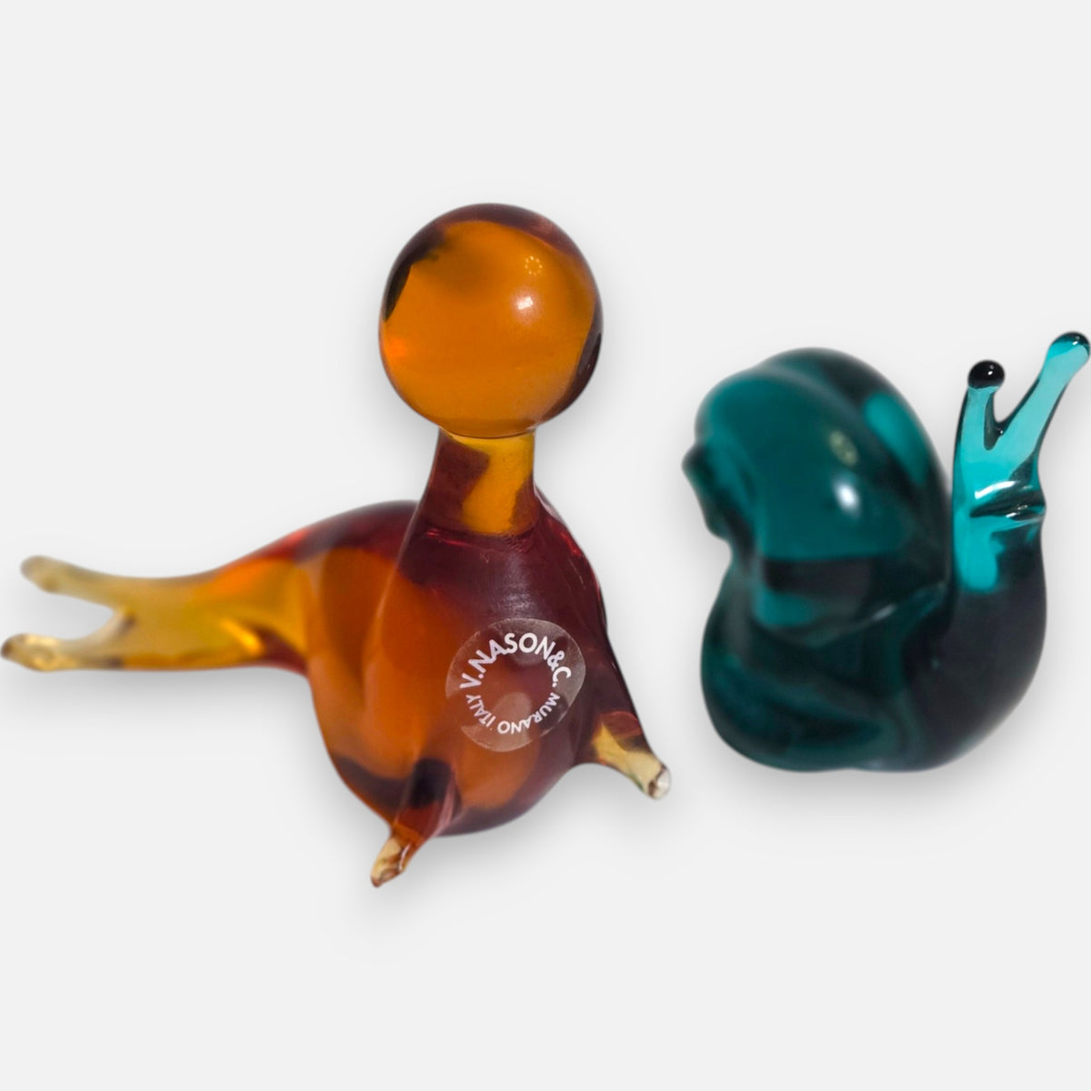 Murano Amber Seal and Teal Blue Snail - Amber/Teal