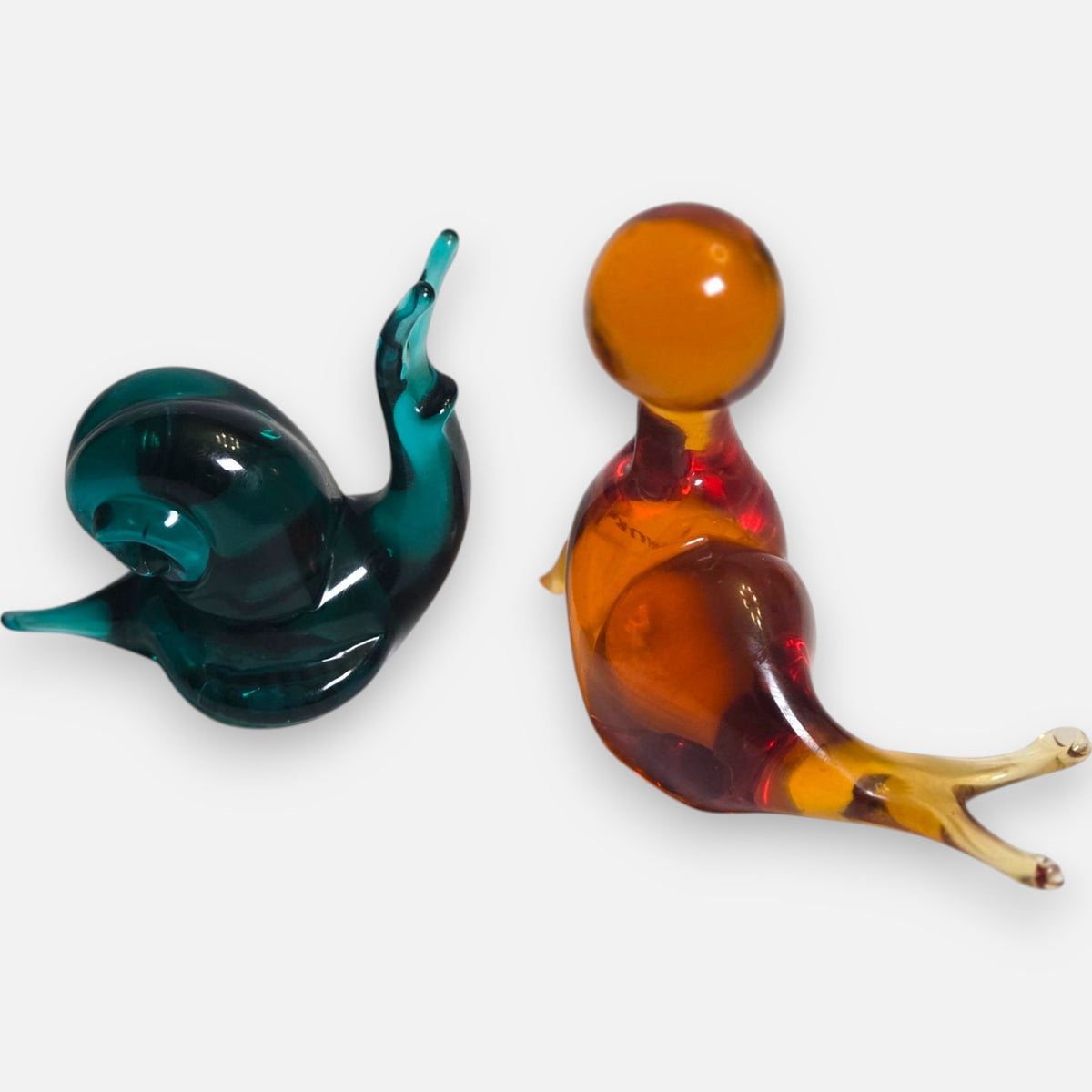 Murano Amber Seal and Teal Blue Snail - Amber/Teal